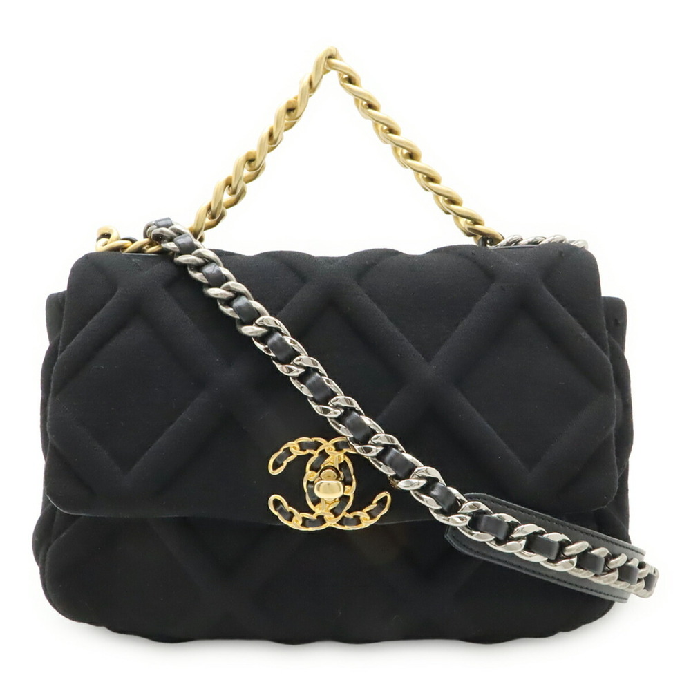 CHANEL Chanel 19 Matelass√© Coco Mark Chain Bag Cotton Jersey Black AS1160